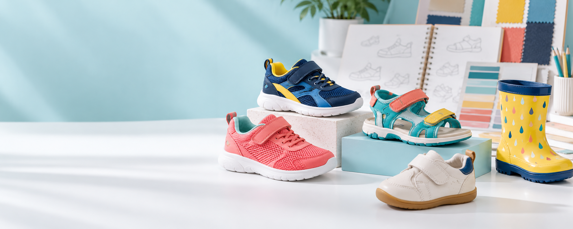 Winmamba children's footwear collection in a design studio